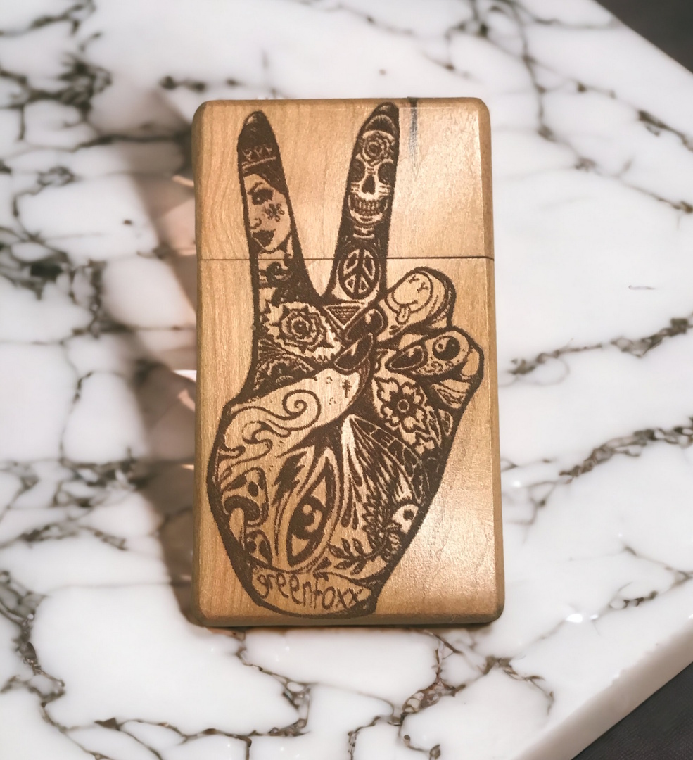 Image of a greenfoxx dugout tattoo hand peace